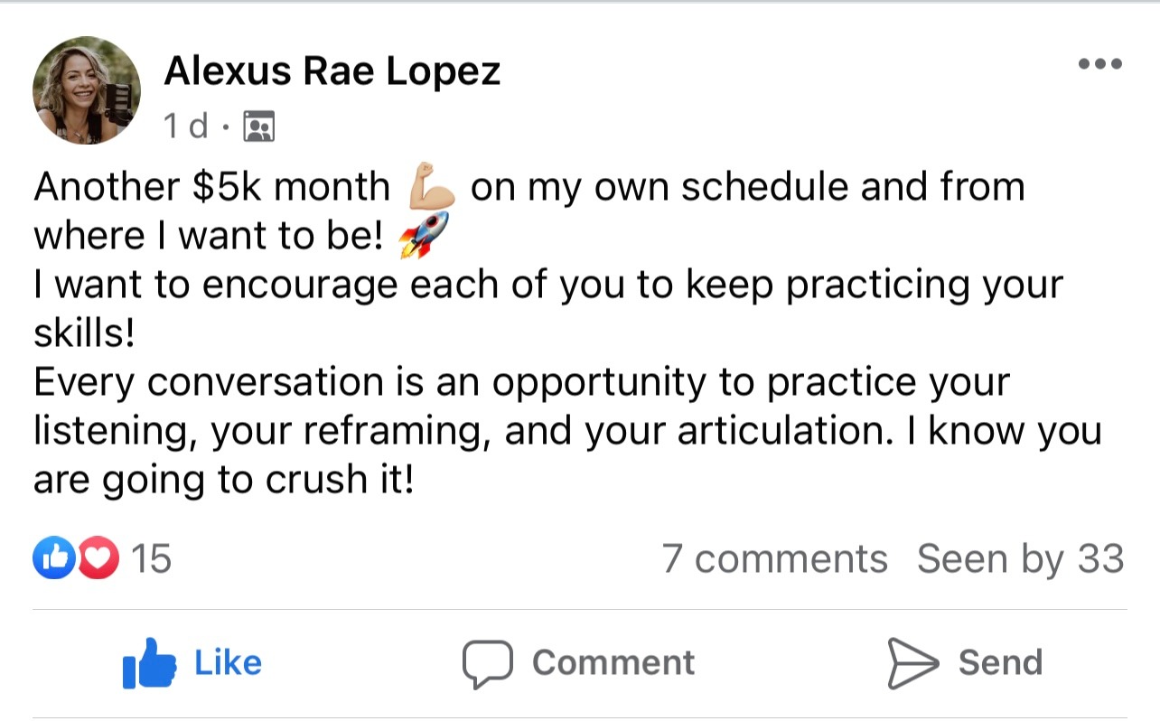 Student Alexus hit another $5k month on her own schedule