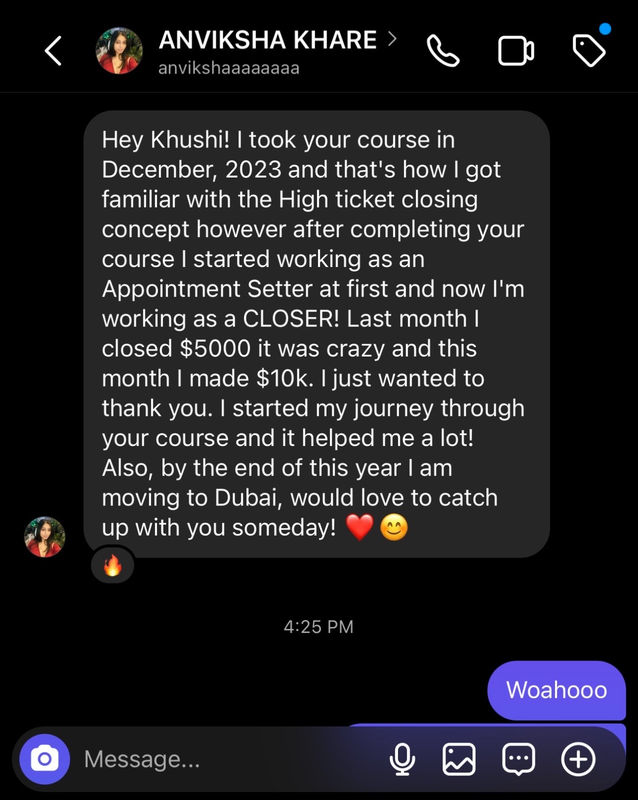 Student Anviksha went from setter to closer, making $10k a month