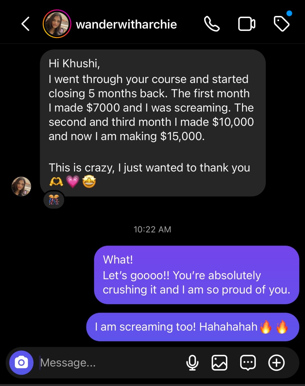 Student went from $7,000 to $15,000 a month closing