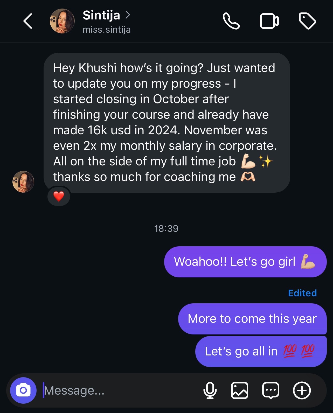 Student Sintija made $16k USD alongside her full time job